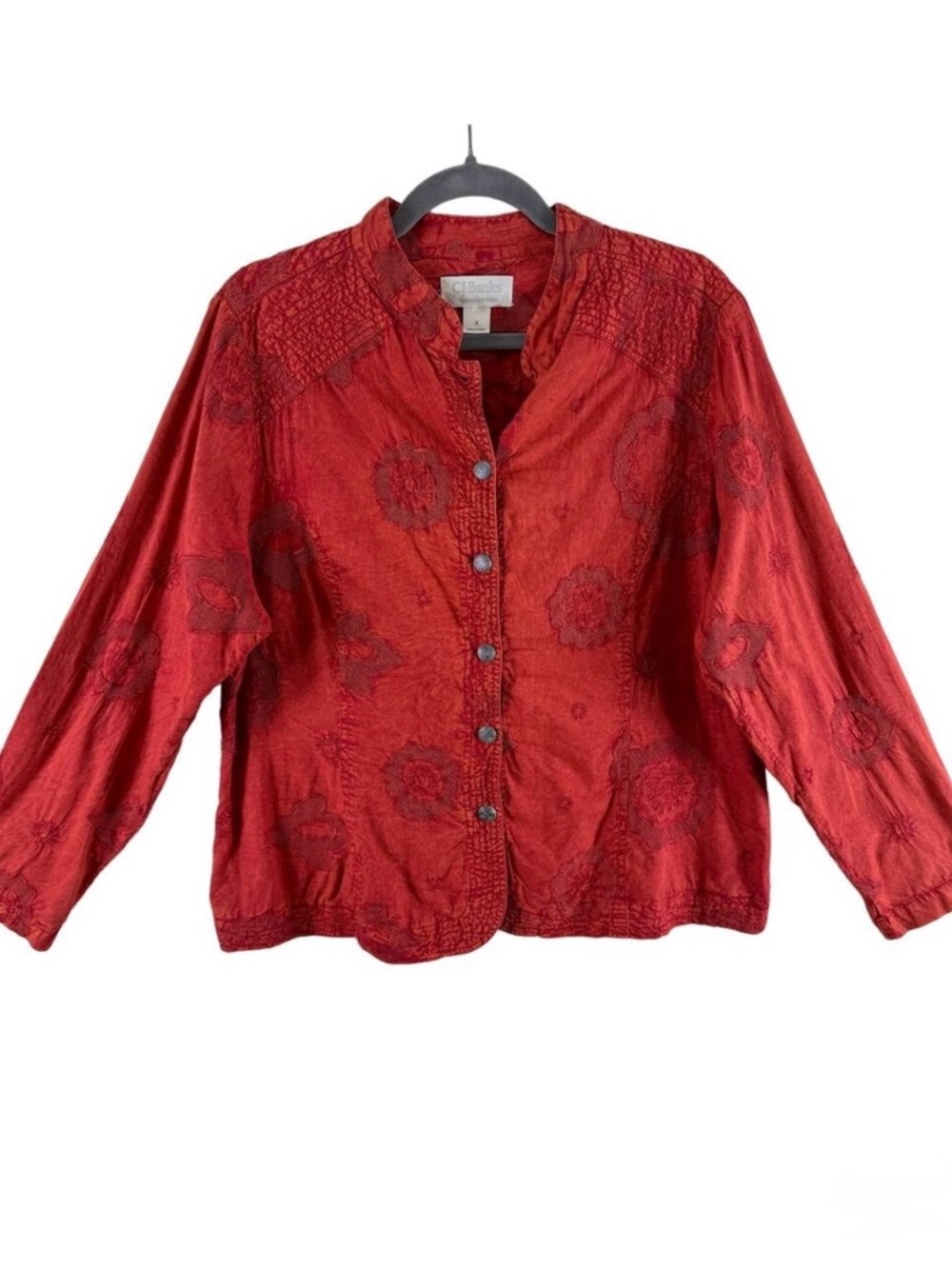 CJ Banks Red Orange Floral Embroidered Long Sleeve Lightweight Jacket‎ Size 14W